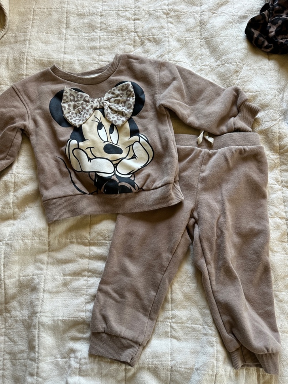 Disney Kids Taupe Minnie Mouse Matching Sweatshirt & Jogger Set
